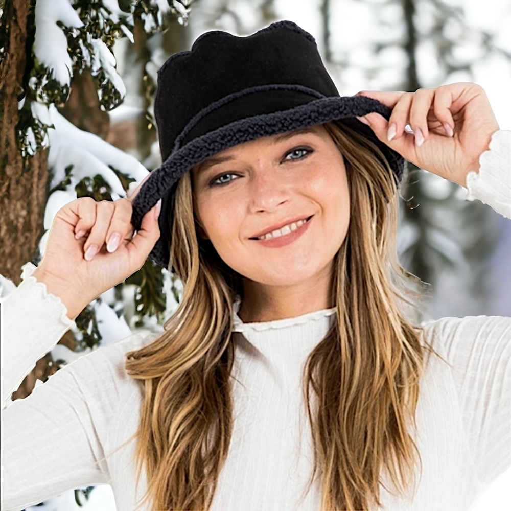 27099 Micro-suede Shearling Bucket Hats